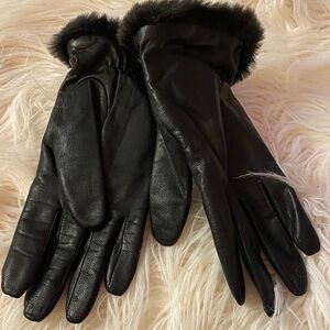 NEW Thinsulate insulation Elegant Black Leather Gloves with Fur Trim